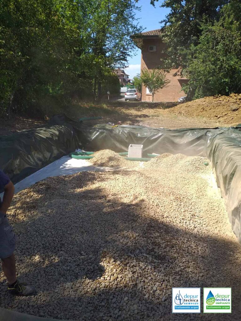 Riempimento Bacino Impermeabile per la Fitodepurazione ad Albinea, Reggio Emilia | DEPURTECNICA