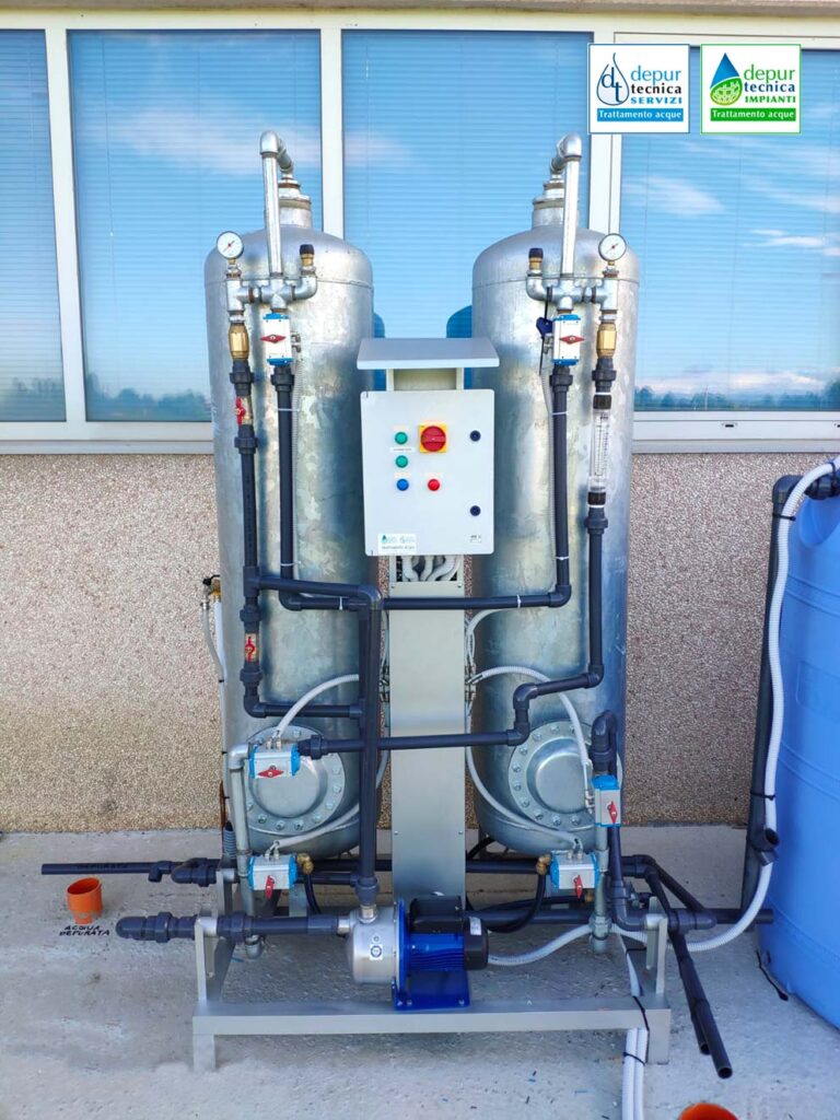 Impianto di Filtrazione a Sabbia Quarzifera e Carboni Attivi con Sistema di Controlavaggio Automatico Trattamento Ascque Reflue Distributori Automatici | DEPURTECNICA