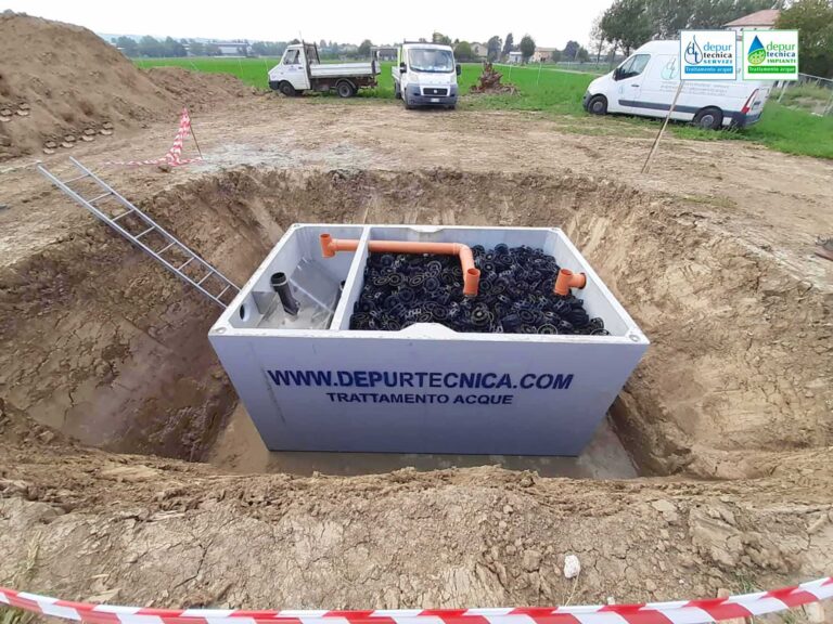 Vasca con Filtro Percolatore e Comparto pretratttamento Imhoff per Trattamento Acque Reflue Domestiche Installata | DEPURTECNICA